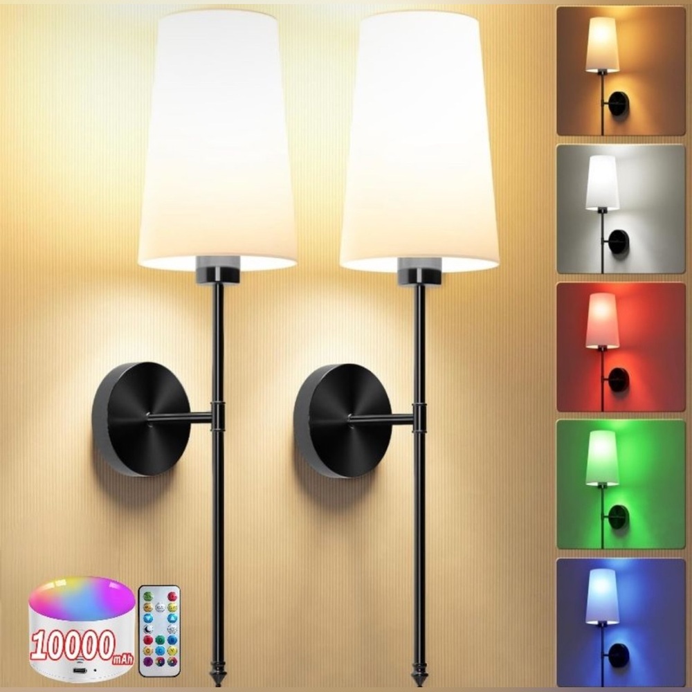 Battery Operated Wall Sconces Remote Control, Dimmable Set of 2